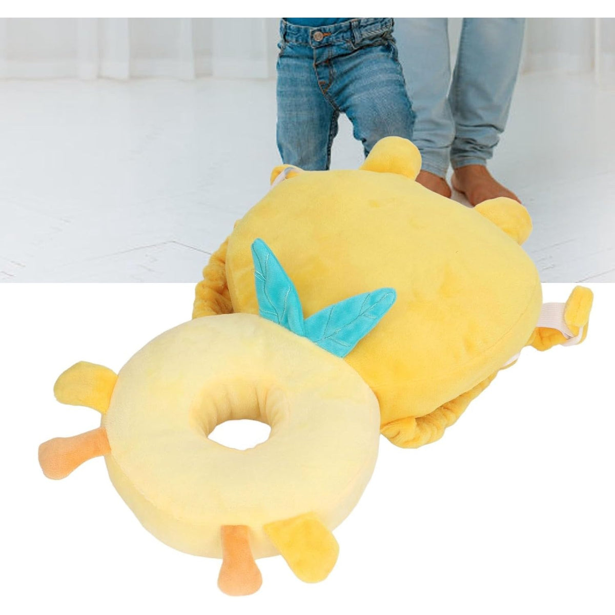 Pernă Protecție Cap Bebeluși Tip Rucsac, Tetieră Anti-Cădere cu Bretele Ajustabile, Pluș Moale și Bumbac PP, Model Girafă, 33x19x6 cm, Galben
