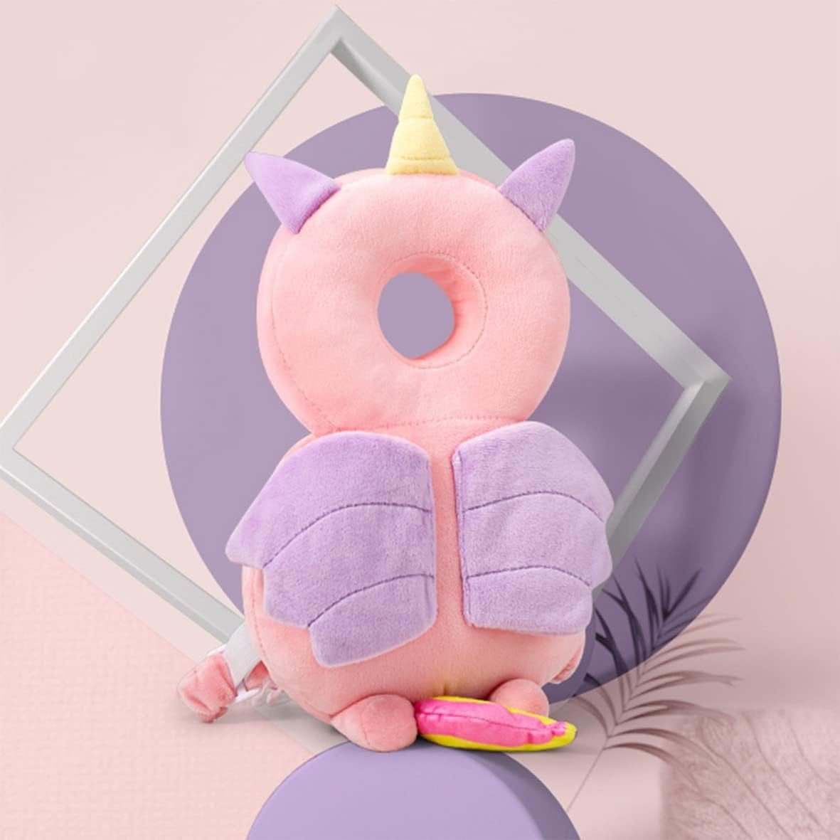 Perna Protectie Cap Bebelusi Tip Rucsac, Tetiera Antireflux cu Bretele Ajustabile, Plus Moale si Bumbac PP, Design Unicorn, Roz, 33x19x6 cm