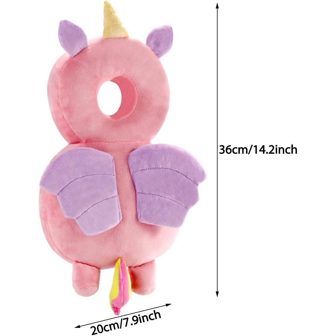 Perna Protectie Cap Bebelusi Tip Rucsac, Tetiera Antireflux cu Bretele Ajustabile, Plus Moale si Bumbac PP, Design Unicorn, Roz, 33x19x6 cm