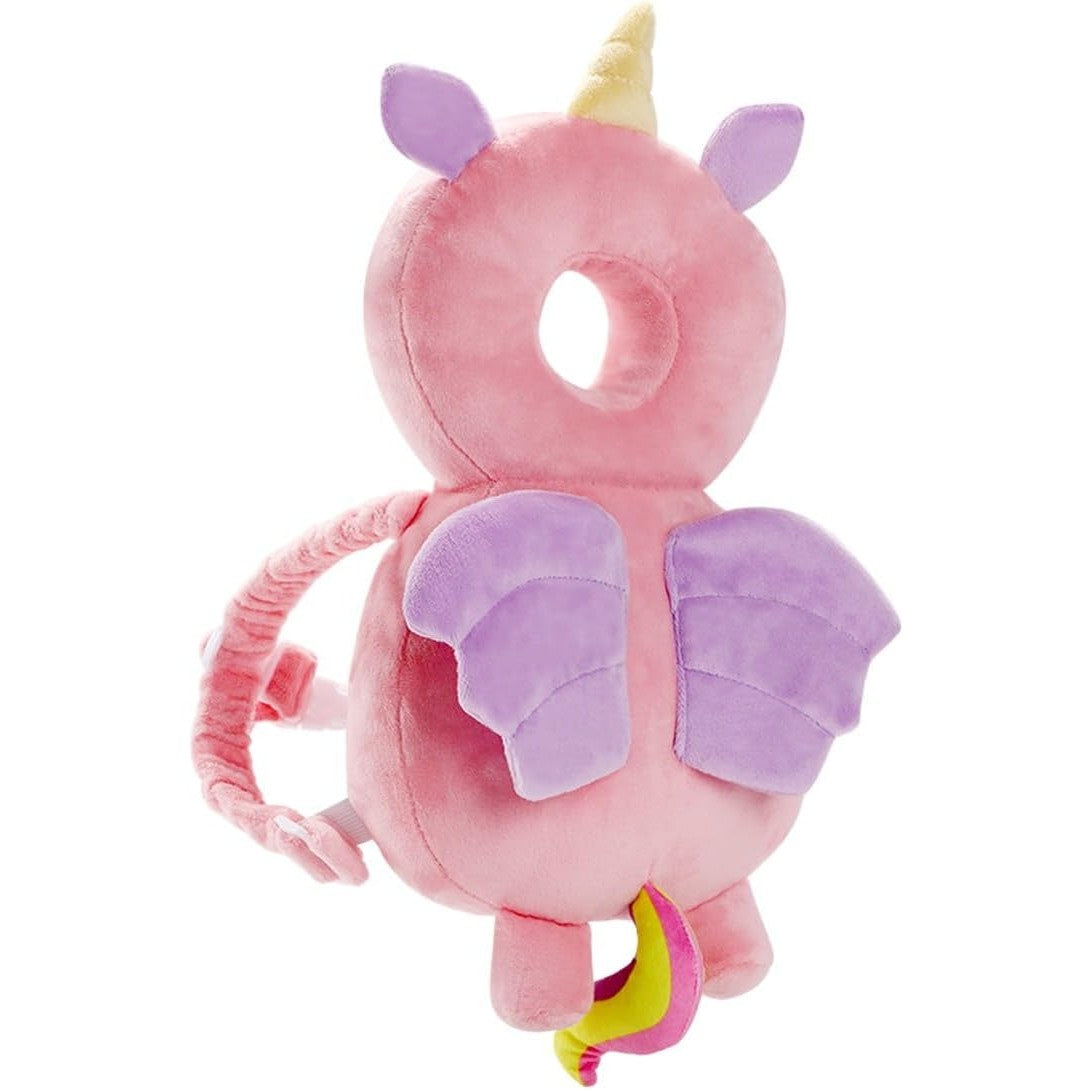 Perna Protectie Cap Bebelusi Tip Rucsac, Tetiera Antireflux cu Bretele Ajustabile, Plus Moale si Bumbac PP, Design Unicorn, Roz, 33x19x6 cm