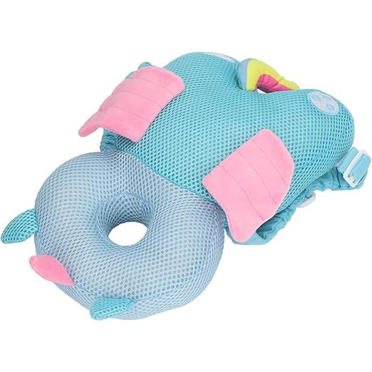 Perna Protectie Cap Bebelusi Tip Rucsac, Tetiera Protectoare Anti-Cadere, Bumbac Elastic si Plasa Respirabila, Model Unicorn, 33x19x6 cm, Albastru