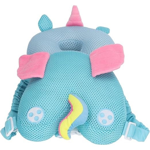 Perna Protectie Cap Bebelusi Tip Rucsac, Tetiera Protectoare Anti-Cadere, Bumbac Elastic si Plasa Respirabila, Model Unicorn, 33x19x6 cm, Albastru