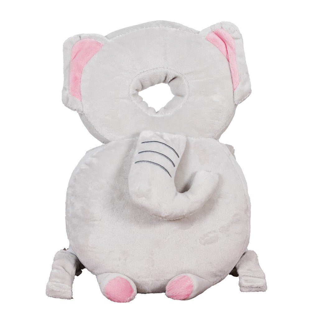 Perna Protectie Cap Bebelusi Tip Rucsac, Tetiera Antireflux din Plus cu Bretele Ajustabile, Design Elefant, Bumbac PP, 33x6x19 cm, Gri