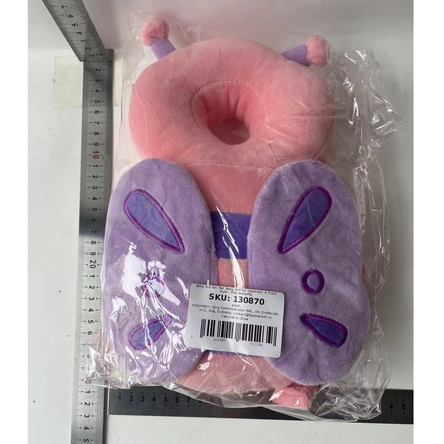 Perna Protectie Cap Bebelusi Tip Rucsac, Tetiera Fluturas Anti-Coliziune cu Bretele Ajustabile, Plus Moale si Bumbac PP, 0-3 Ani, 33x19x6 cm, Roz