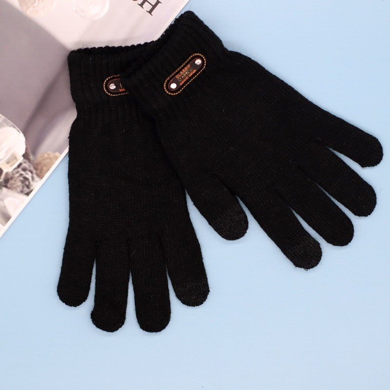 Manusi de Barbat, Model Tricotat cu Functie Touchscreen, Interior Catifelat si Manseta Elastica, Acril, Marime Universala, Negru