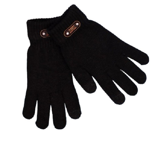 Manusi de Barbat, Model Tricotat cu Functie Touchscreen, Interior Catifelat si Manseta Elastica, Acril, Marime Universala, Negru