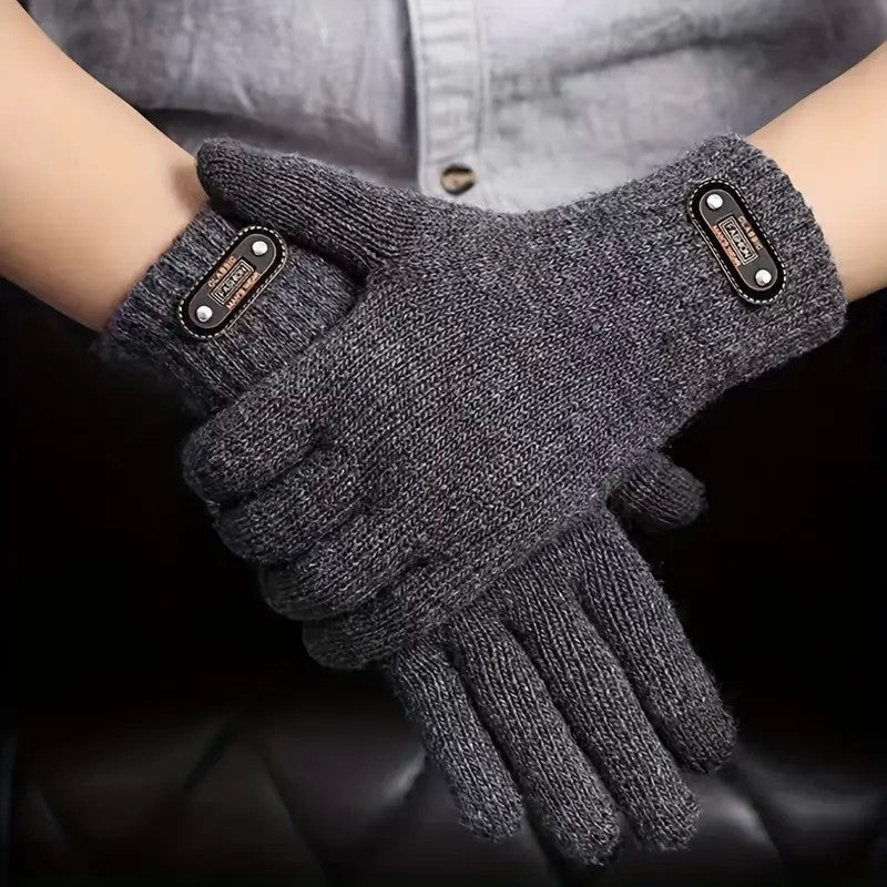 Mănuși Bărbați cu Funcție Touchscreen, Model Tricotat, Material Acril, Interior Catifelat, Manșetă Elastică, Mărime Universală, Gri