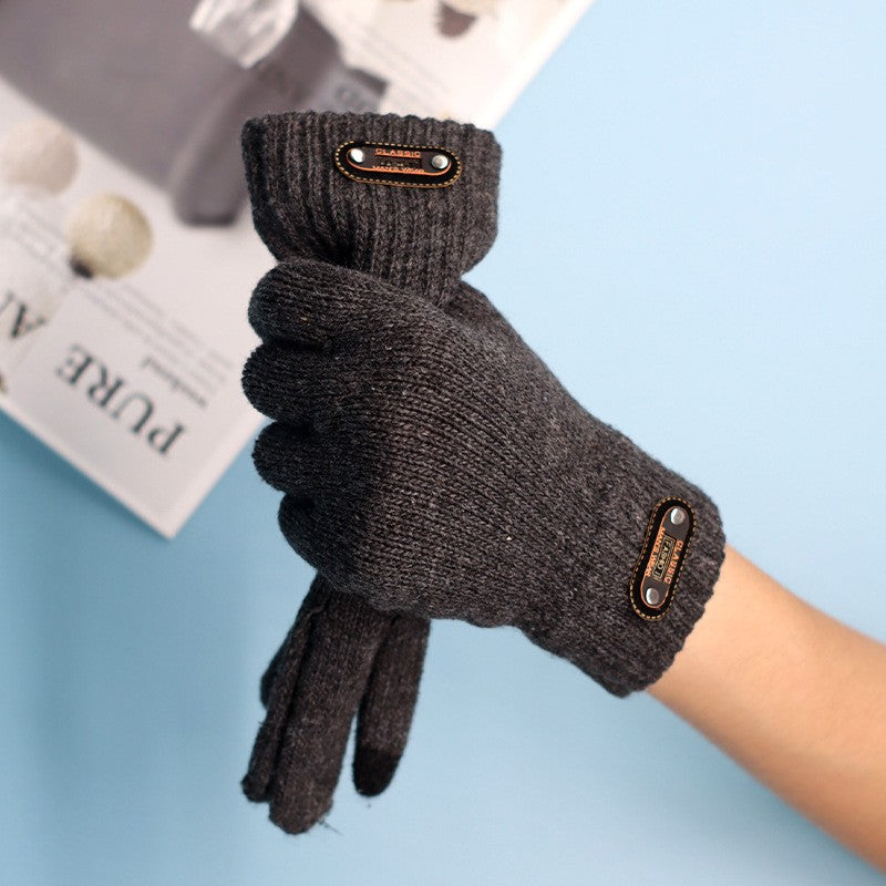 Mănuși Bărbați cu Funcție Touchscreen, Model Tricotat, Material Acril, Interior Catifelat, Manșetă Elastică, Mărime Universală, Gri