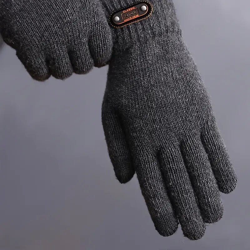 Mănuși Bărbați cu Funcție Touchscreen, Model Tricotat, Material Acril, Interior Catifelat, Manșetă Elastică, Mărime Universală, Gri