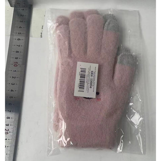 Manusi Dama Touchscreen Cu Model Fata Zambitoare, Manusi Iarna Calduroase Din Lana Brodata, Interior Pufos Si Manseta Elastica, Marime Universala, Roz