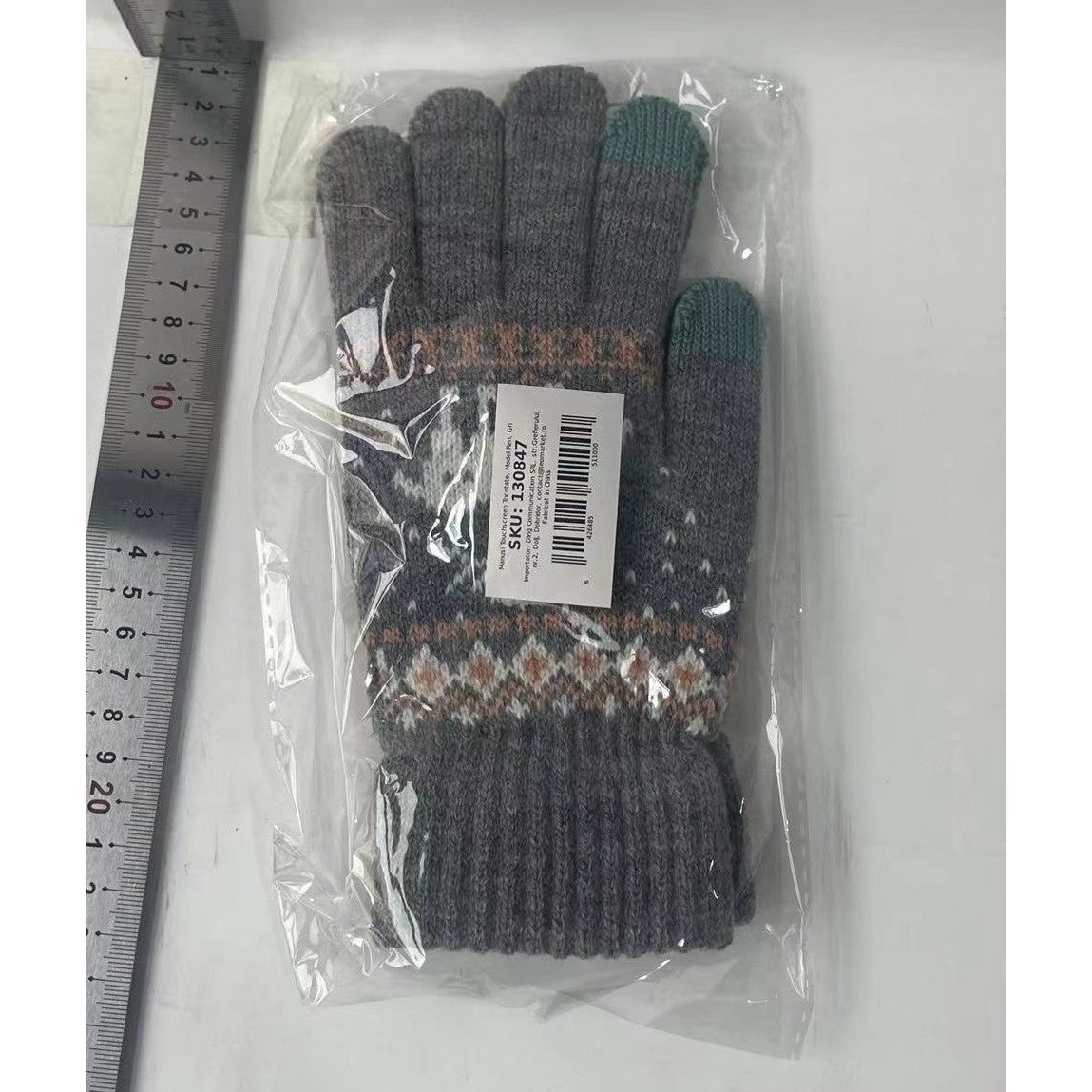 Manusi Dama Touchscreen, Model Ren cu Interior Catifelat, Acril Tricotat, Manseta Elastica, Marime Universala, Gri