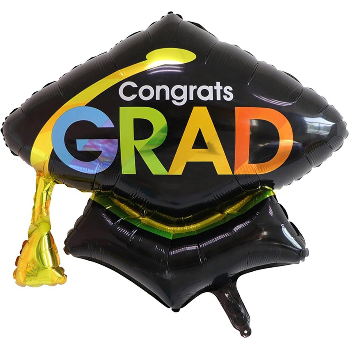 Balon Figurina din Folie Metalizata, Model Toca Congrats Grad, Tematica Absolvire, Umflare Aer sau Heliu, Include Pai, 66x66 cm, Negru