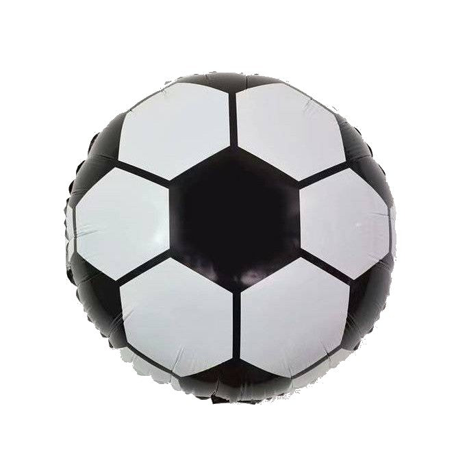 Balon din Folie Metalizata Minge de Fotbal, Figurina Rotunda Tematica Sport, Umflare Aer sau Heliu, Pai Inclus, 45 cm, Alb-Negru