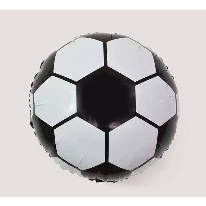 Balon din Folie Metalizata Minge de Fotbal, Figurina Rotunda Tematica Sport, Umflare Aer sau Heliu, Pai Inclus, 45 cm, Alb-Negru