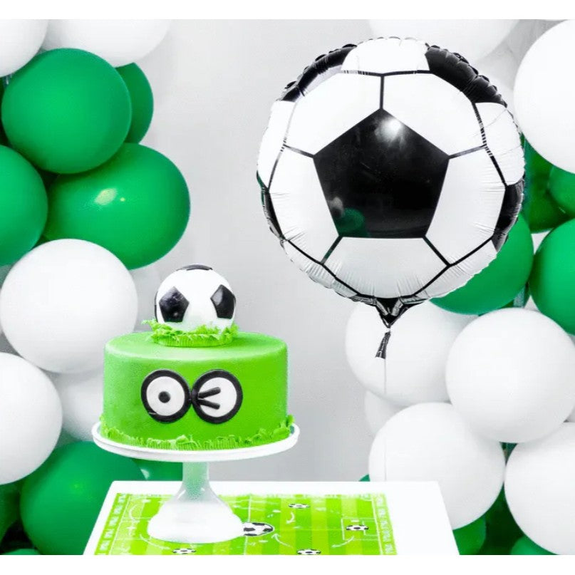 Balon din Folie Metalizata Minge de Fotbal, Figurina Rotunda Tematica Sport, Umflare Aer sau Heliu, Pai Inclus, 45 cm, Alb-Negru