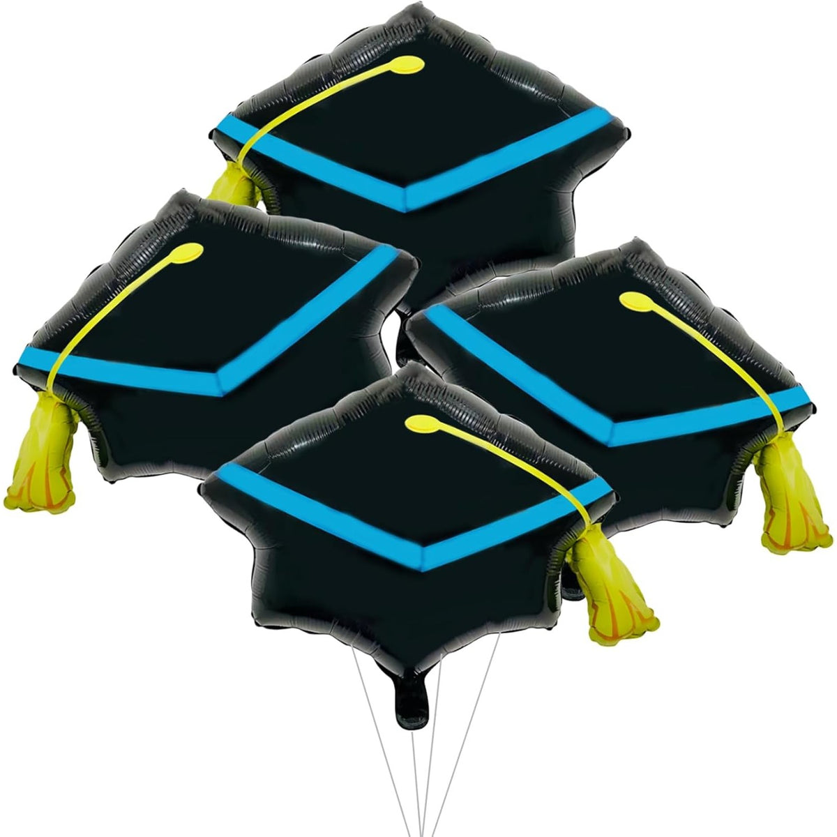 Balon Figurina din Folie Metalizata, Model Toca Congrats Grad, Tematica Absolvire, Umflare Aer sau Heliu, include Pai, Negru si Albastru, 56x70 cm