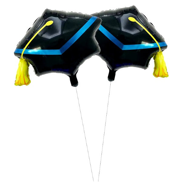 Balon Figurina din Folie Metalizata, Model Toca Congrats Grad, Tematica Absolvire, Umflare Aer sau Heliu, include Pai, Negru si Albastru, 56x70 cm