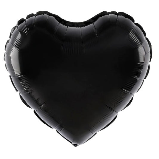 Balon din Folie Metalizata, Figurina Inima pentru Petrecere, Model Clasic cu Pai Inclus, Compatibil Aer sau Heliu, Negru, 40 cm