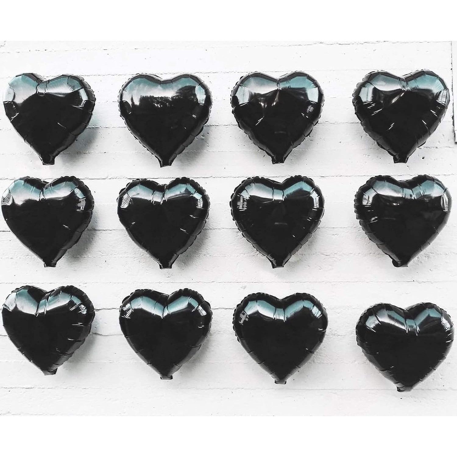 Balon din Folie Metalizata, Figurina Inima pentru Petrecere, Model Clasic cu Pai Inclus, Compatibil Aer sau Heliu, Negru, 40 cm