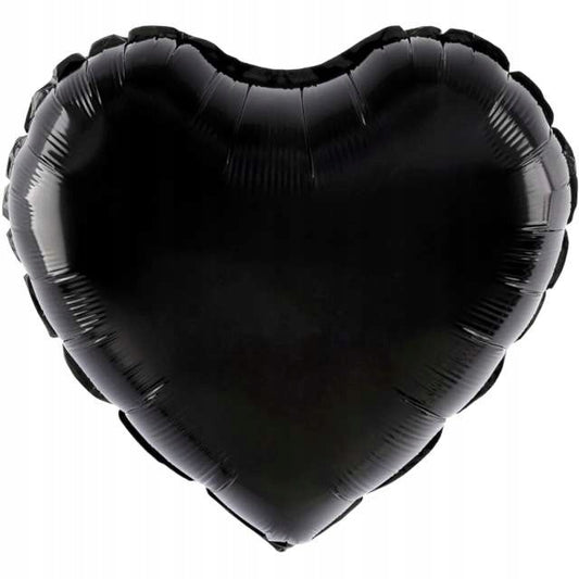 Balon din Folie Metalizata, Figurina Inima pentru Petrecere, Model Clasic cu Pai Inclus, Compatibil Aer sau Heliu, Negru, 40 cm