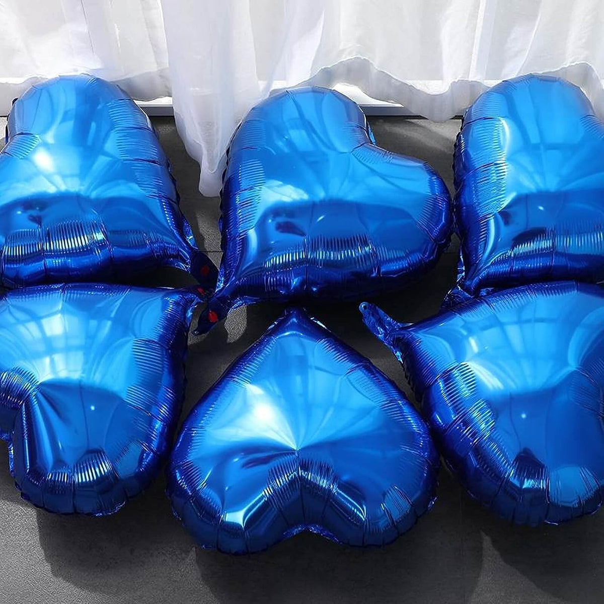 Balon din Folie Metalizata Inimioara, Figurina Tematica Iubire, Umflare Aer sau Heliu, Set cu Pai Inclus, 40 cm, Albastru