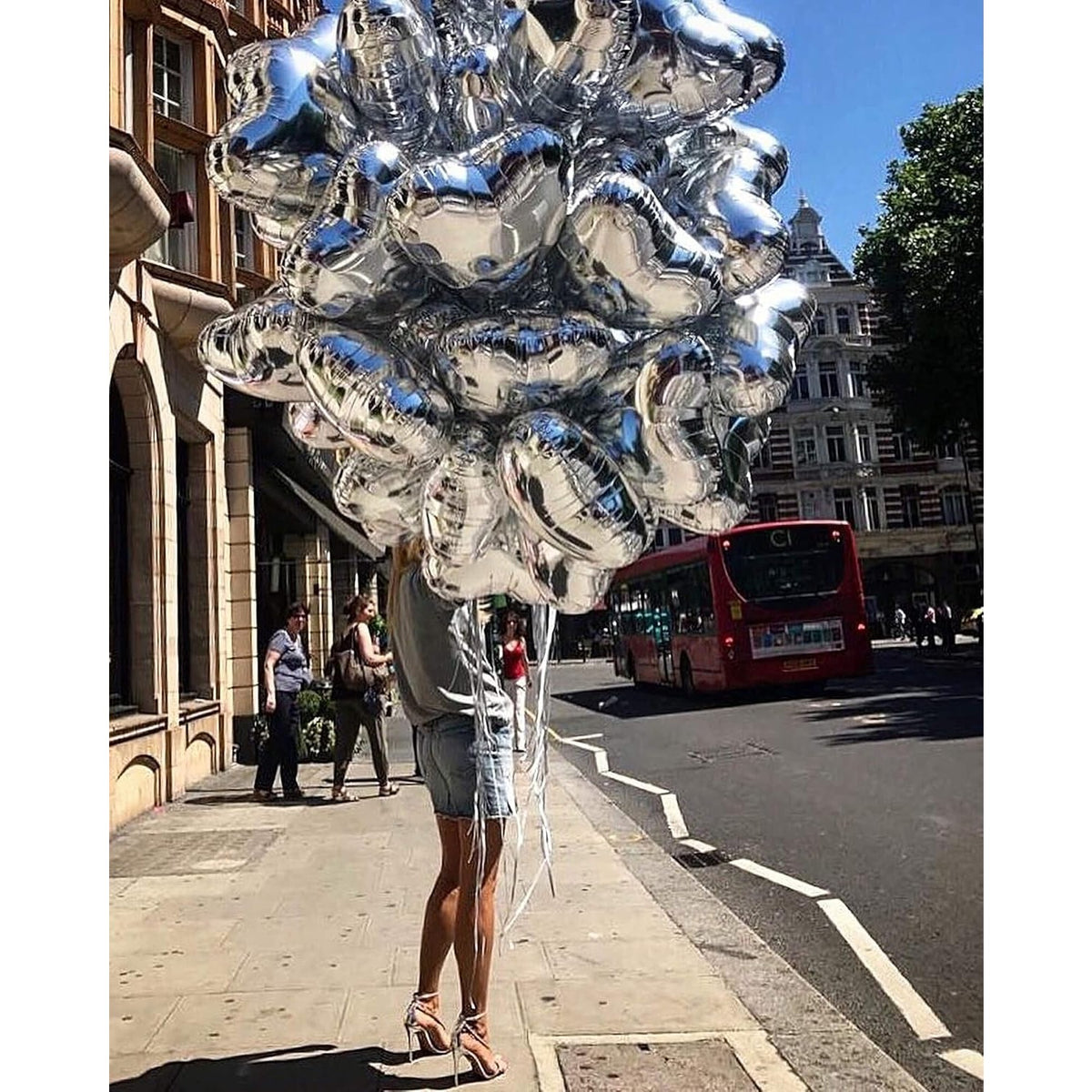 Balon din Folie Metalizata Inimioara, Figurina Decorativa pentru Petrecere, Umflare cu Aer sau Heliu, Include Pai, 40 cm, Argintiu