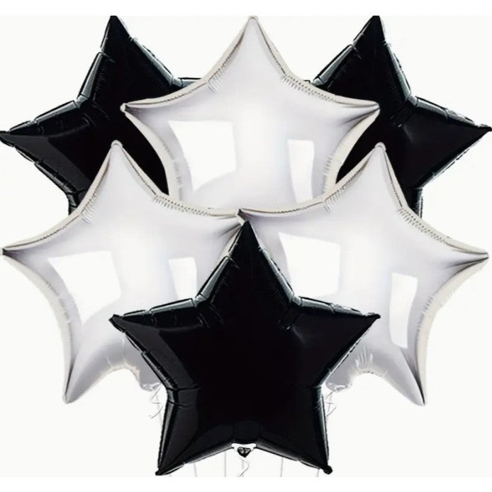 Balon din Folie Metalizata in Forma de Stea, Figurina Aniversara, Material Rezistent, Umflare Aer sau Heliu, Pai Inclus, 40 cm, Negru