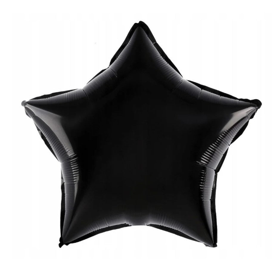 Balon din Folie Metalizata in Forma de Stea, Figurina Aniversara, Material Rezistent, Umflare Aer sau Heliu, Pai Inclus, 40 cm, Negru