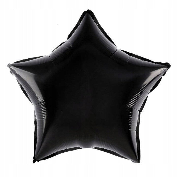Balon din Folie Metalizata in Forma de Stea, Figurina Aniversara, Material Rezistent, Umflare Aer sau Heliu, Pai Inclus, 40 cm, Negru