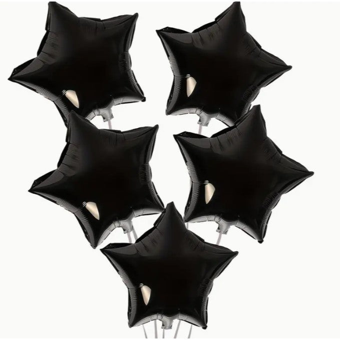 Balon din Folie Metalizata in Forma de Stea, Figurina Aniversara, Material Rezistent, Umflare Aer sau Heliu, Pai Inclus, 40 cm, Negru