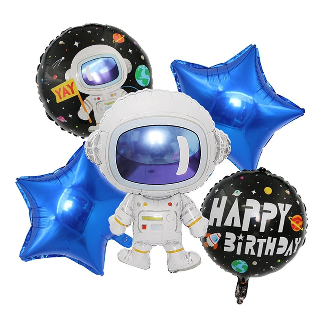 Balon din Folie Metalizata, Figurina Stea, Tematica Aniversare, Umflare Aer sau Heliu, Include Pai, 40 cm, Albastru