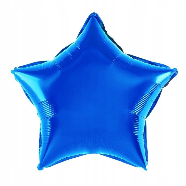 Balon din Folie Metalizata, Figurina Stea, Tematica Aniversare, Umflare Aer sau Heliu, Include Pai, 40 cm, Albastru