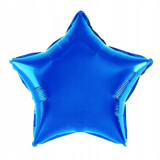 Balon din Folie Metalizata, Figurina Stea, Tematica Aniversare, Umflare Aer sau Heliu, Include Pai, 40 cm, Albastru