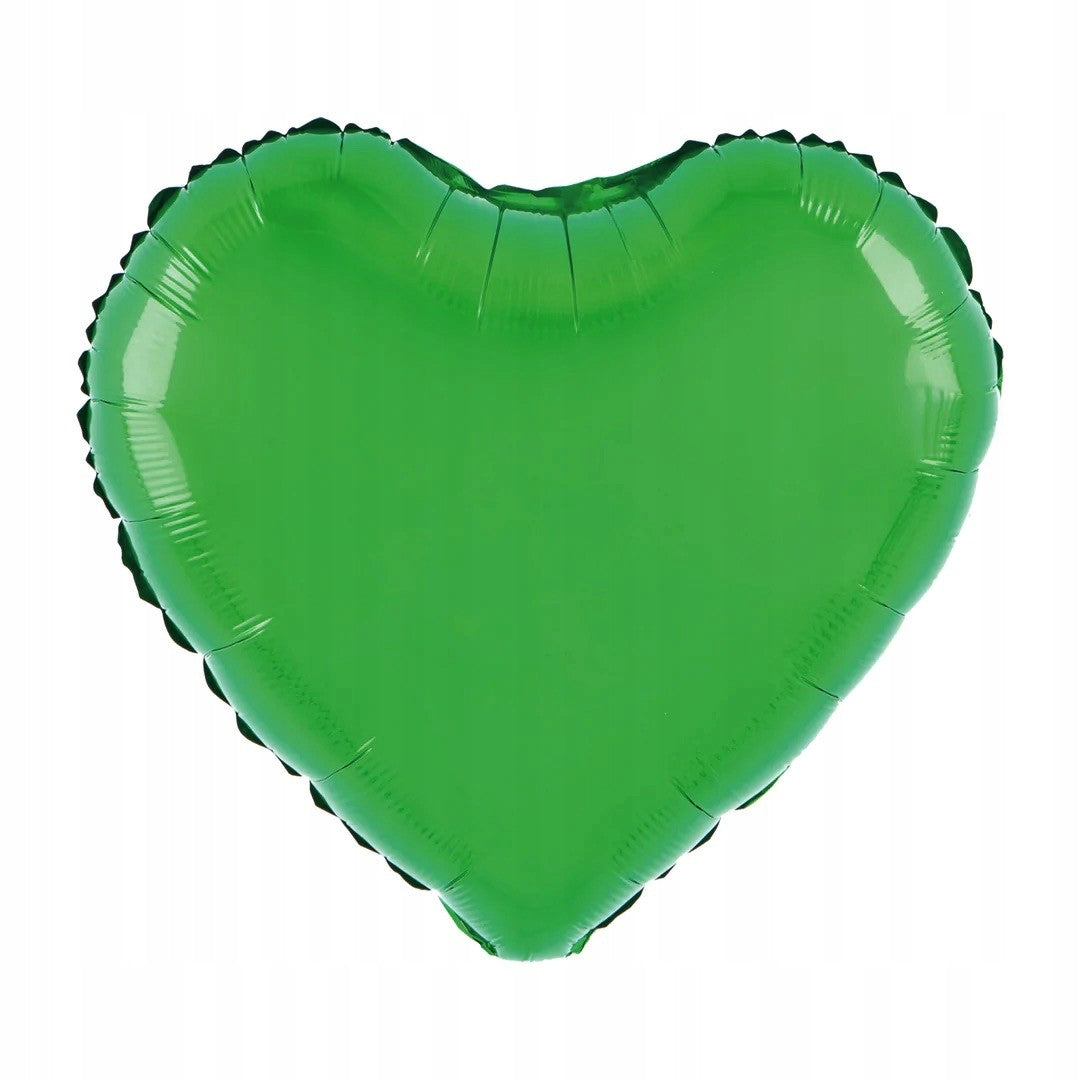 Balon din Folie Metalizata Inima, Figurina Tematica Iubire, Compatibil Aer sau Heliu, Include Pai Umflare, 40 cm, Verde