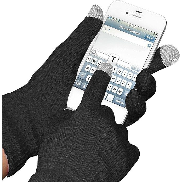 Manusi de Dama pentru Iarna, Functie Touchscreen si Ecran Tactil, Interior Catifelat Dublu Ingrosat, Acril Tricotat, Manseta Elastica, Marime Universala, Negru