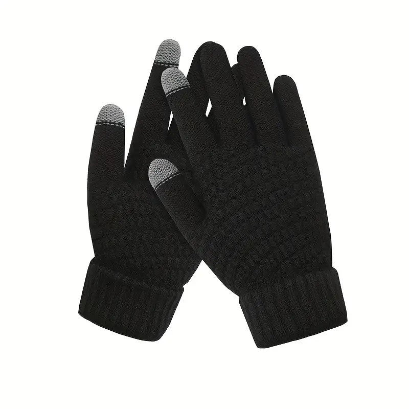 Manusi de Dama pentru Iarna, Functie Touchscreen si Ecran Tactil, Interior Catifelat Dublu Ingrosat, Acril Tricotat, Manseta Elastica, Marime Universala, Negru