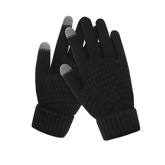 Manusi de Dama pentru Iarna, Functie Touchscreen si Ecran Tactil, Interior Catifelat Dublu Ingrosat, Acril Tricotat, Manseta Elastica, Marime Universala, Negru