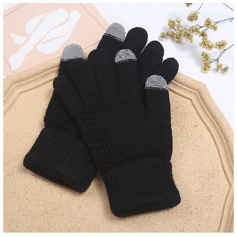 Manusi de Dama pentru Iarna, Functie Touchscreen si Ecran Tactil, Interior Catifelat Dublu Ingrosat, Acril Tricotat, Manseta Elastica, Marime Universala, Negru