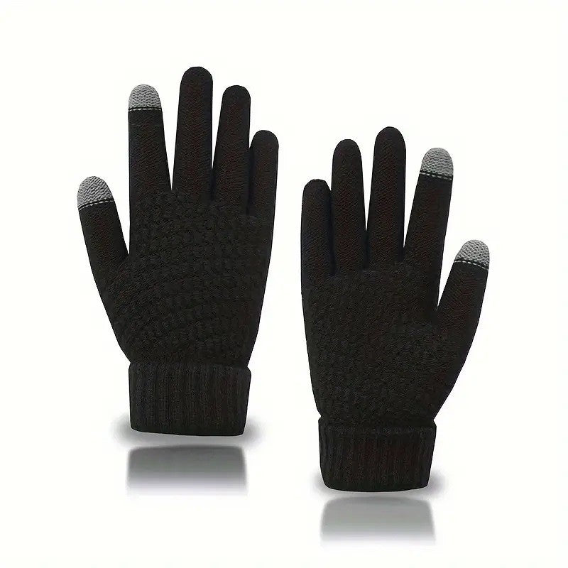Manusi de Dama pentru Iarna, Functie Touchscreen si Ecran Tactil, Interior Catifelat Dublu Ingrosat, Acril Tricotat, Manseta Elastica, Marime Universala, Negru