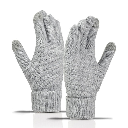 Manusi de Dama pentru Ecran Tactil, Functie Touchscreen si Interior Catifelat, Acril Tricotat, Manseta Elastica, Marime Universala, Gri