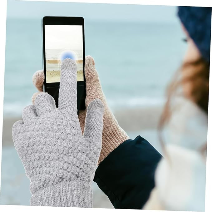 Manusi de Dama pentru Ecran Tactil, Functie Touchscreen si Interior Catifelat, Acril Tricotat, Manseta Elastica, Marime Universala, Gri