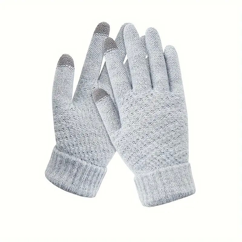 Manusi de Dama pentru Ecran Tactil, Functie Touchscreen si Interior Catifelat, Acril Tricotat, Manseta Elastica, Marime Universala, Gri