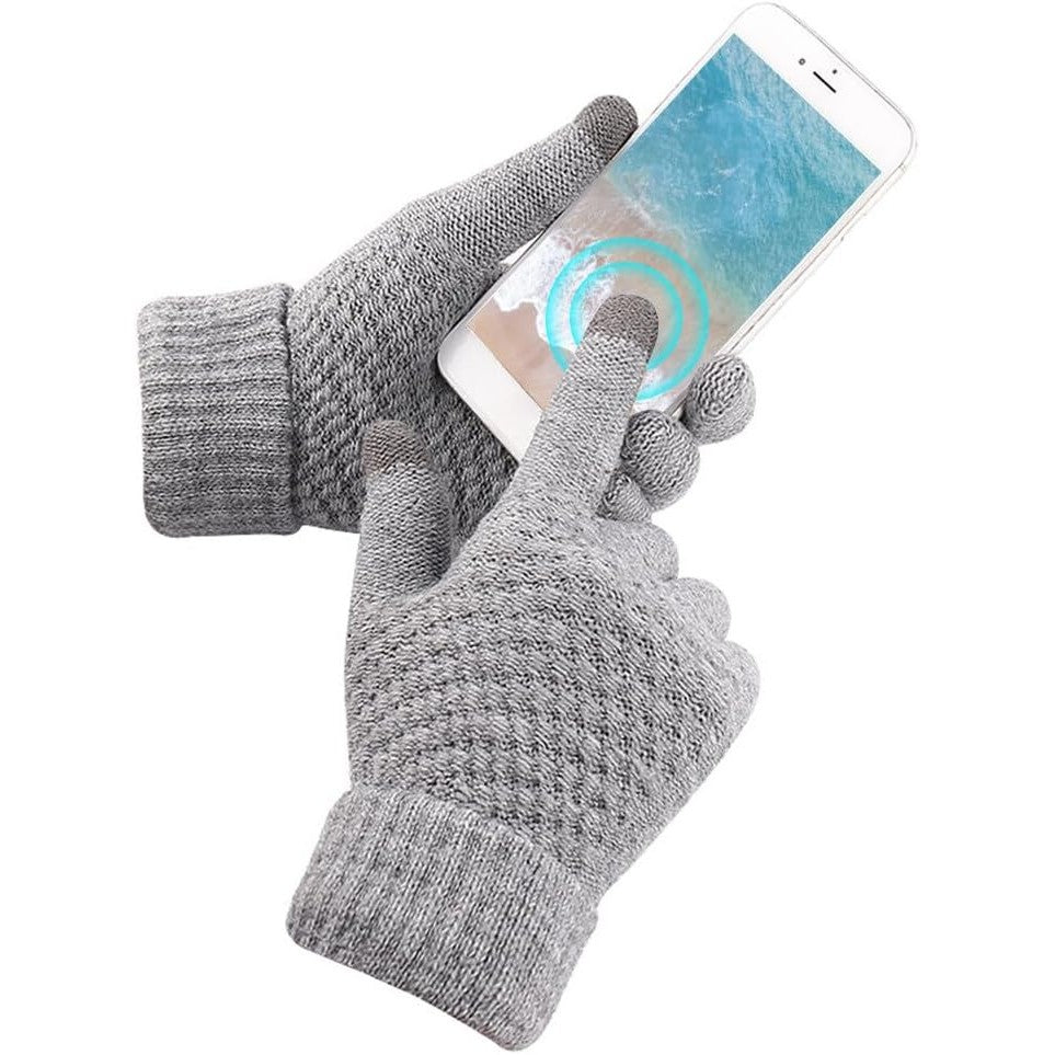 Manusi de Dama pentru Ecran Tactil, Functie Touchscreen si Interior Catifelat, Acril Tricotat, Manseta Elastica, Marime Universala, Gri