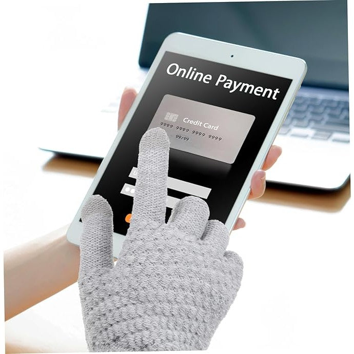 Manusi de Dama pentru Ecran Tactil, Functie Touchscreen si Interior Catifelat, Acril Tricotat, Manseta Elastica, Marime Universala, Gri