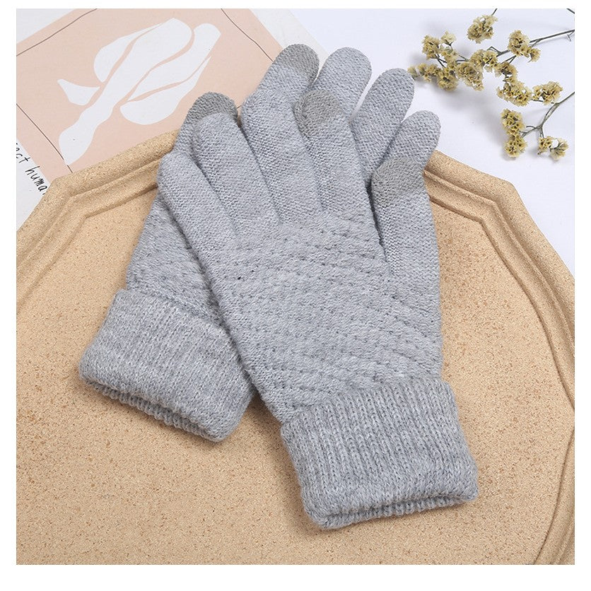 Manusi de Dama pentru Ecran Tactil, Functie Touchscreen si Interior Catifelat, Acril Tricotat, Manseta Elastica, Marime Universala, Gri