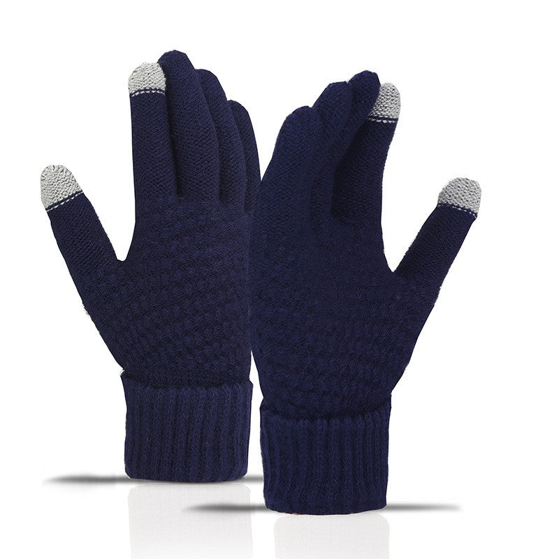 Manusi de Dama cu Functie Touchscreen, Interior Catifelat si Anti-Alunecare, Acril Tricotat Dublu Ingrosat, Manseta Elastica, Marime Universala, Albastru Marin