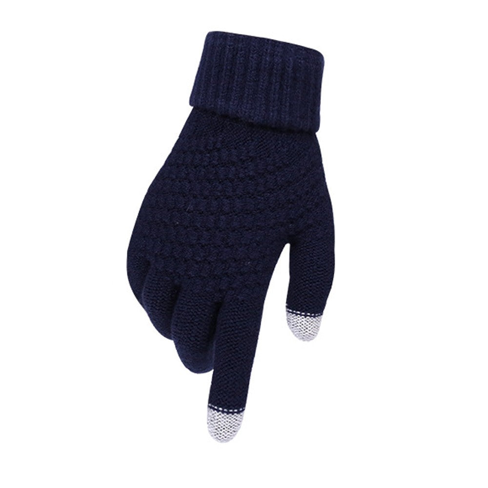 Manusi de Dama cu Functie Touchscreen, Interior Catifelat si Anti-Alunecare, Acril Tricotat Dublu Ingrosat, Manseta Elastica, Marime Universala, Albastru Marin