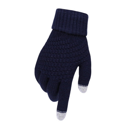 Manusi de Dama cu Functie Touchscreen, Interior Catifelat si Anti-Alunecare, Acril Tricotat Dublu Ingrosat, Manseta Elastica, Marime Universala, Albastru Marin