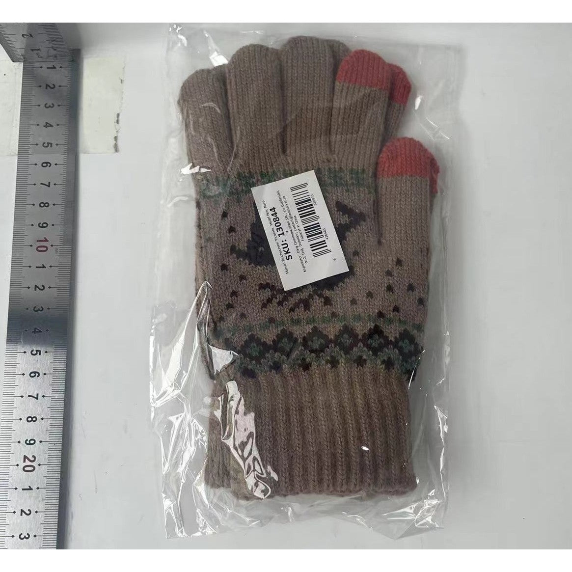 Manusi de Dama cu Functie Touchscreen, Model de Iarna cu Ren, Acril Tricotat, Interior Catifelat si Manseta Elastica, Marime Universala, Kaki