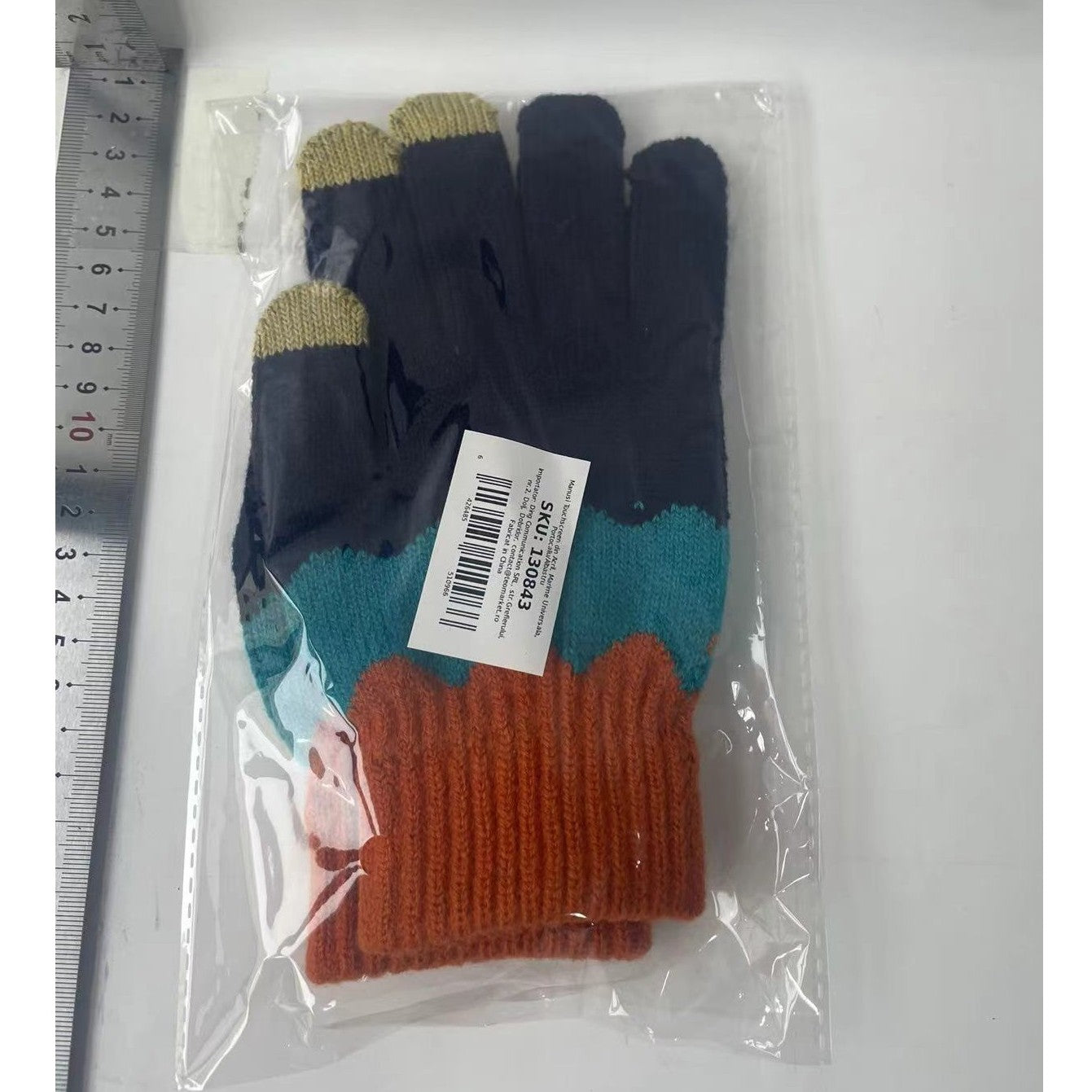 Manusi Dama cu Functie Touchscreen, Model Ondulat Tricotat, Interior Catifelat si Calduros, Manseta Elastica, Acril, Marime Universala, Portocaliu/Albastru